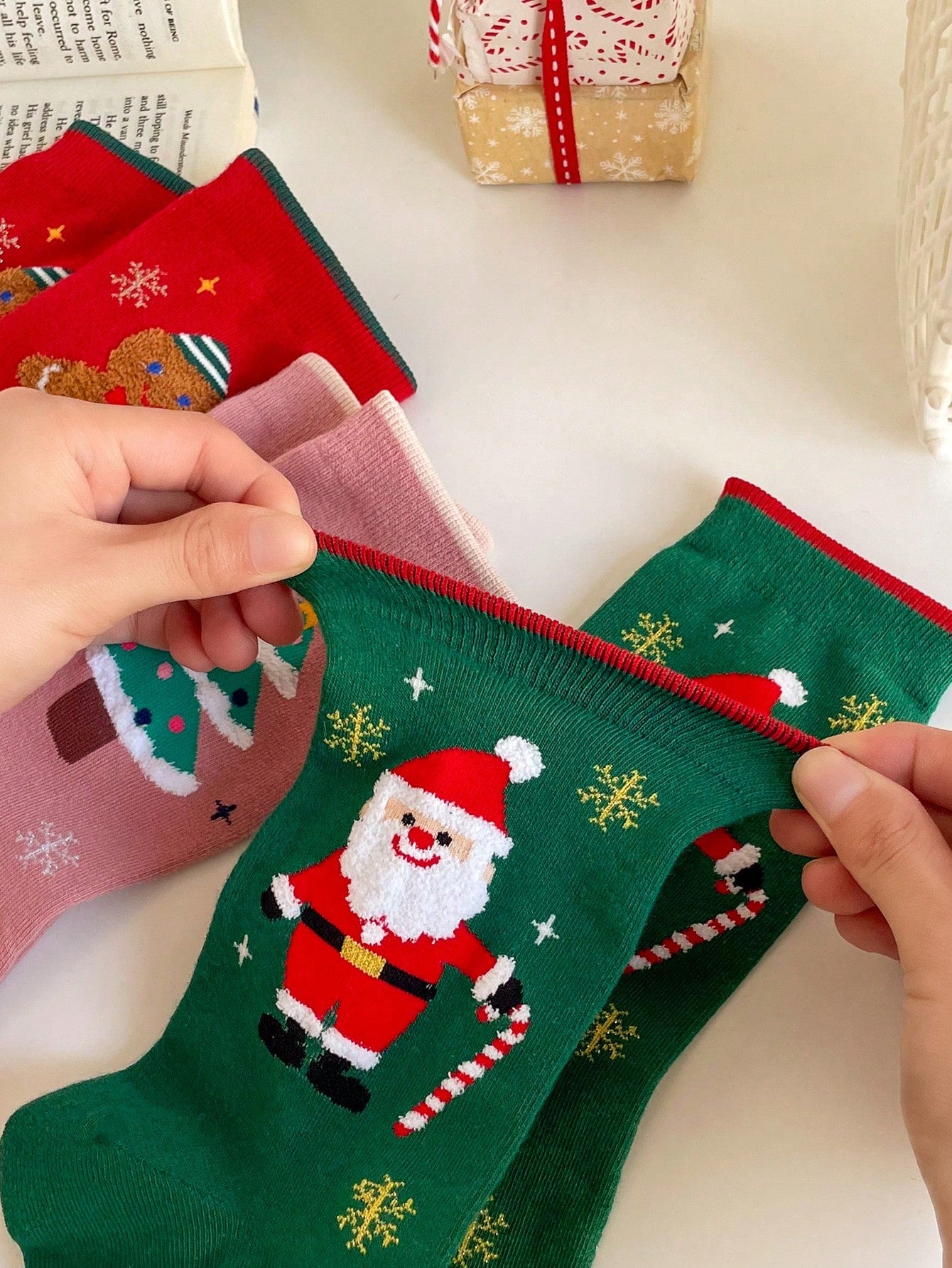 Festive Christmas Socks Set - Santa, Snowman, Tree, and Gingerbread Man Designs