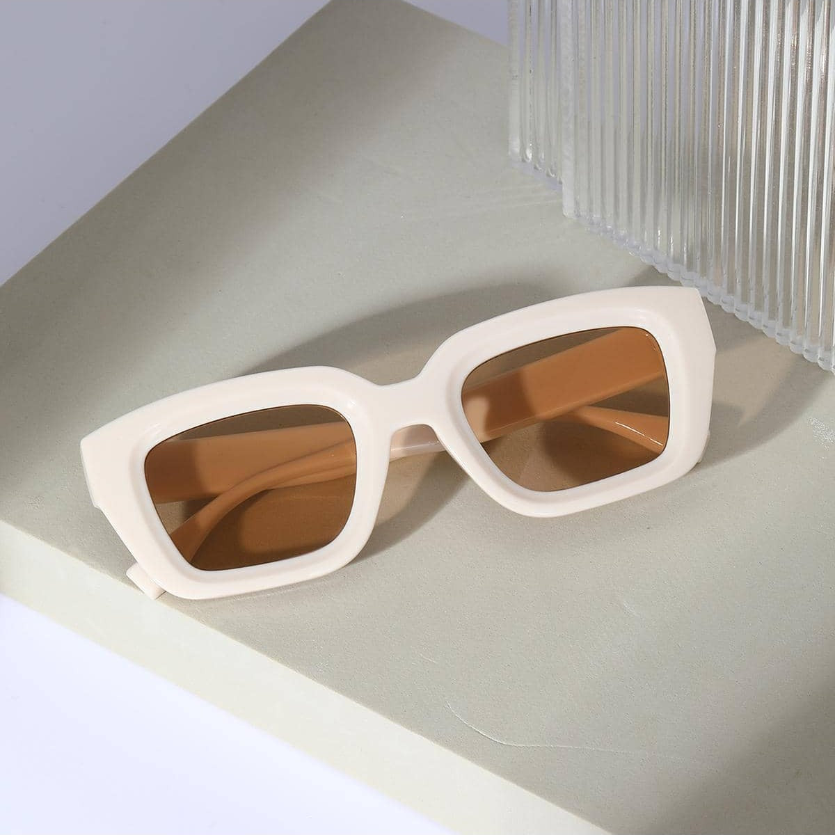 Chic White Sunglasses with Dark Brown Lenses