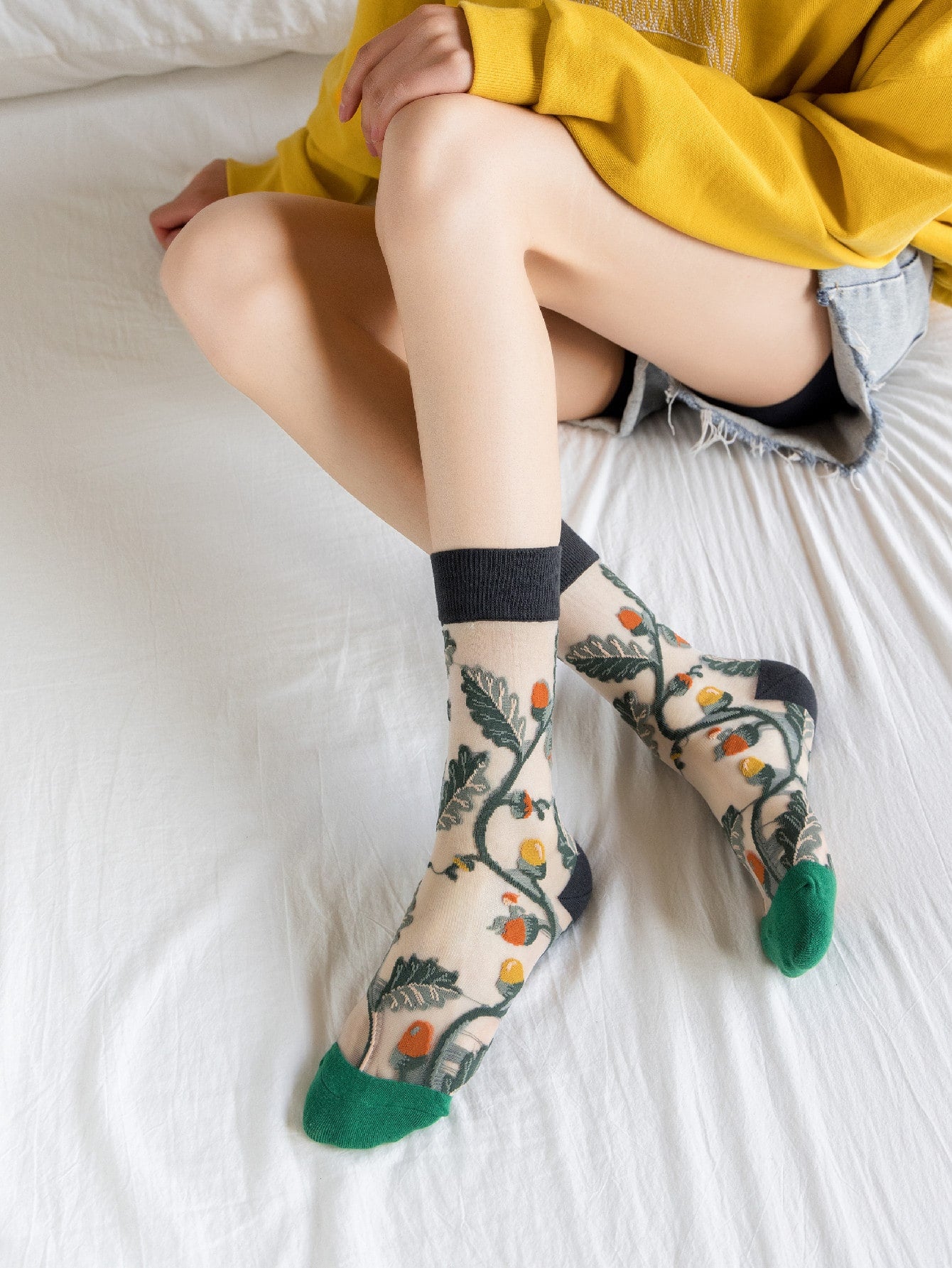 4 Pairs Sheer Socks For Women, Vintage Embroidered Floral Socks, Coquettish Aesthetic Mesh Socks