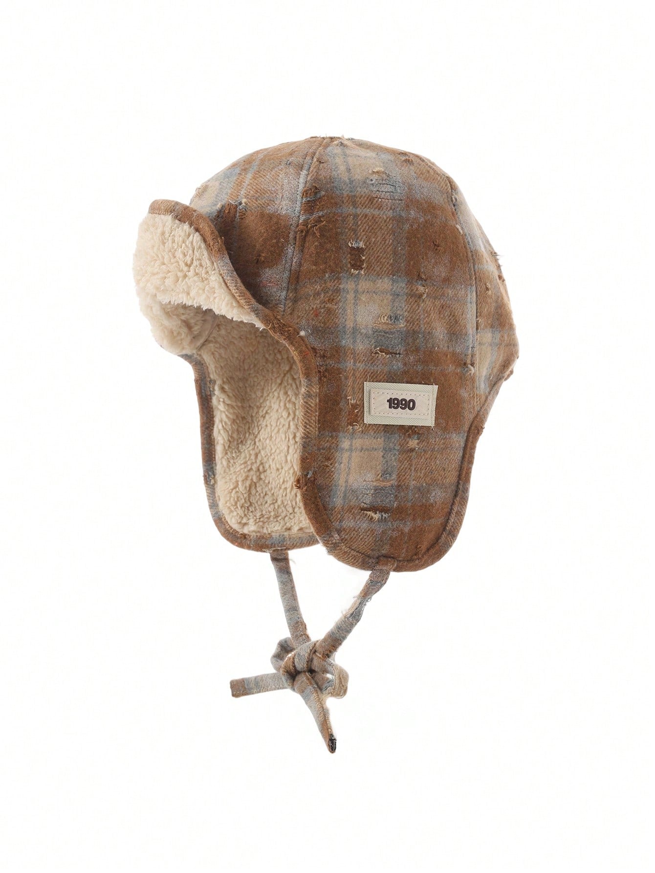 Beige Plaid Winter Trapper Hat