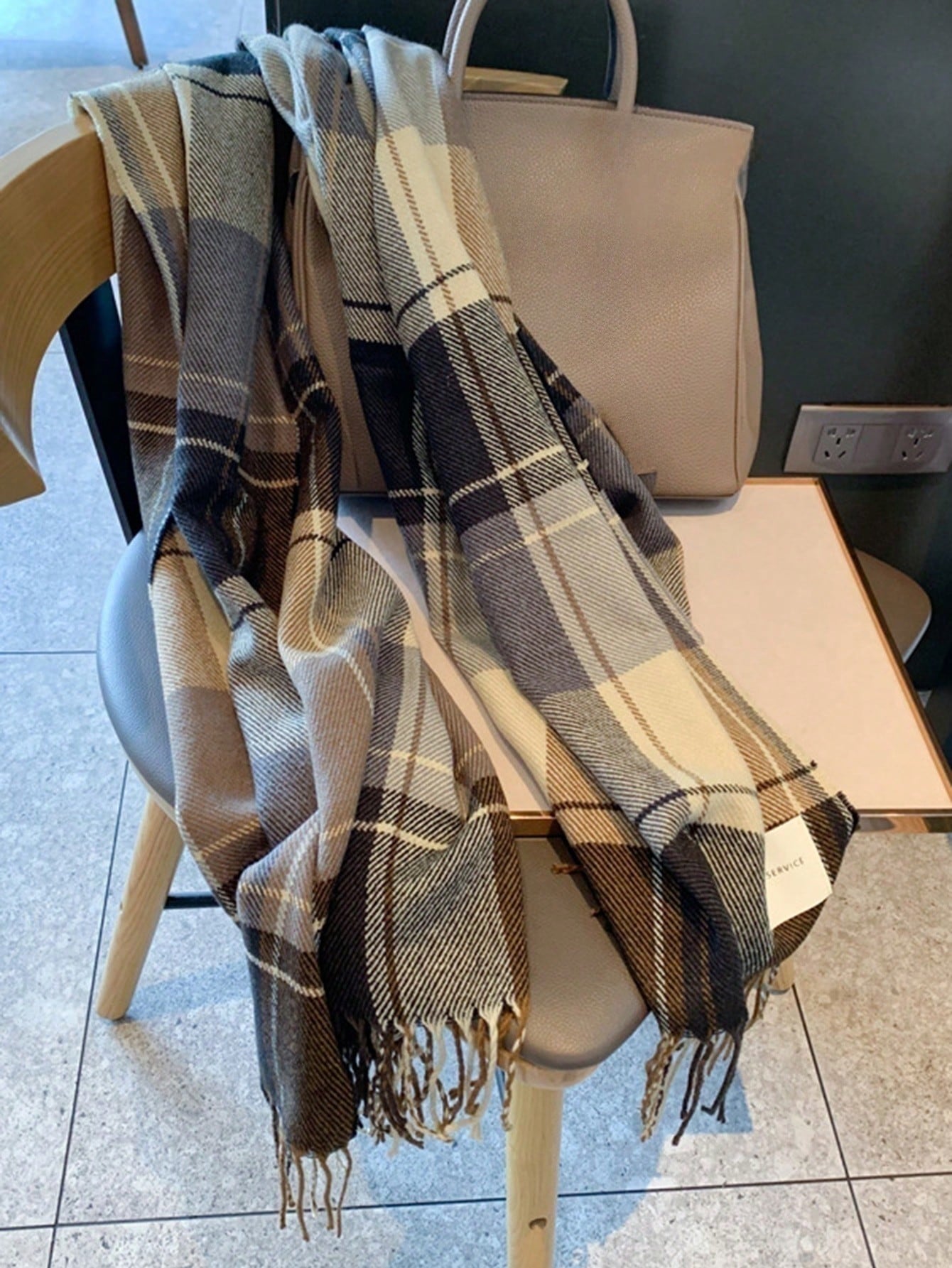 Classic Khaki Plaid Scarf - Cozy & Stylish Winter Accessory