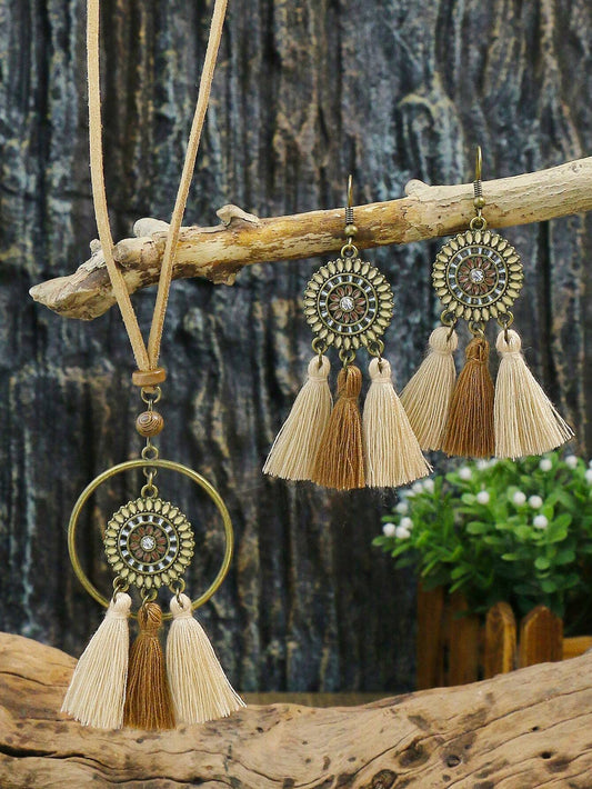 3pcs Bohemian Vintage Style: Necklace and Earring