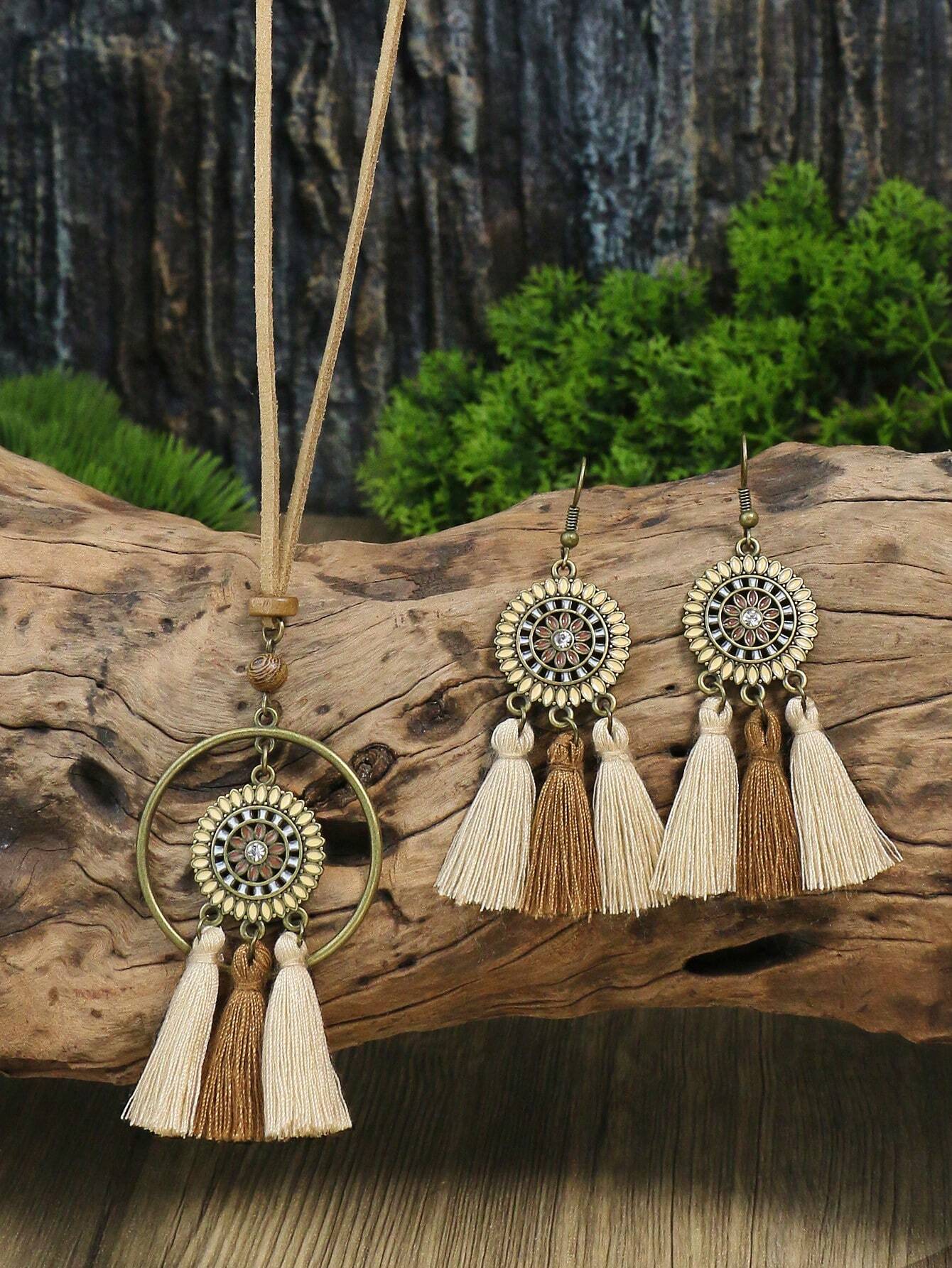 3pcs Bohemian Vintage Style: Necklace and Earring