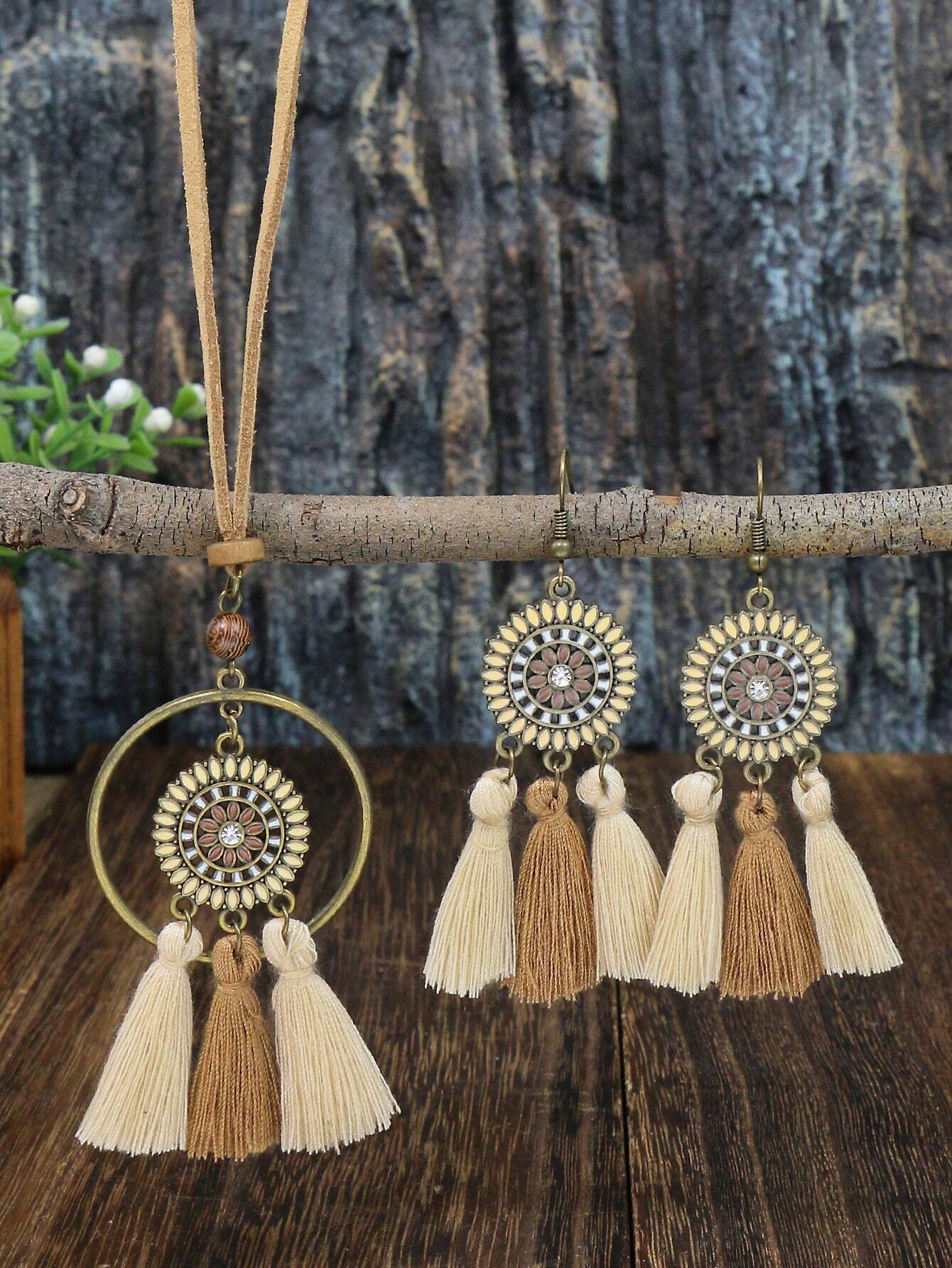 3pcs Bohemian Vintage Style: Necklace and Earring