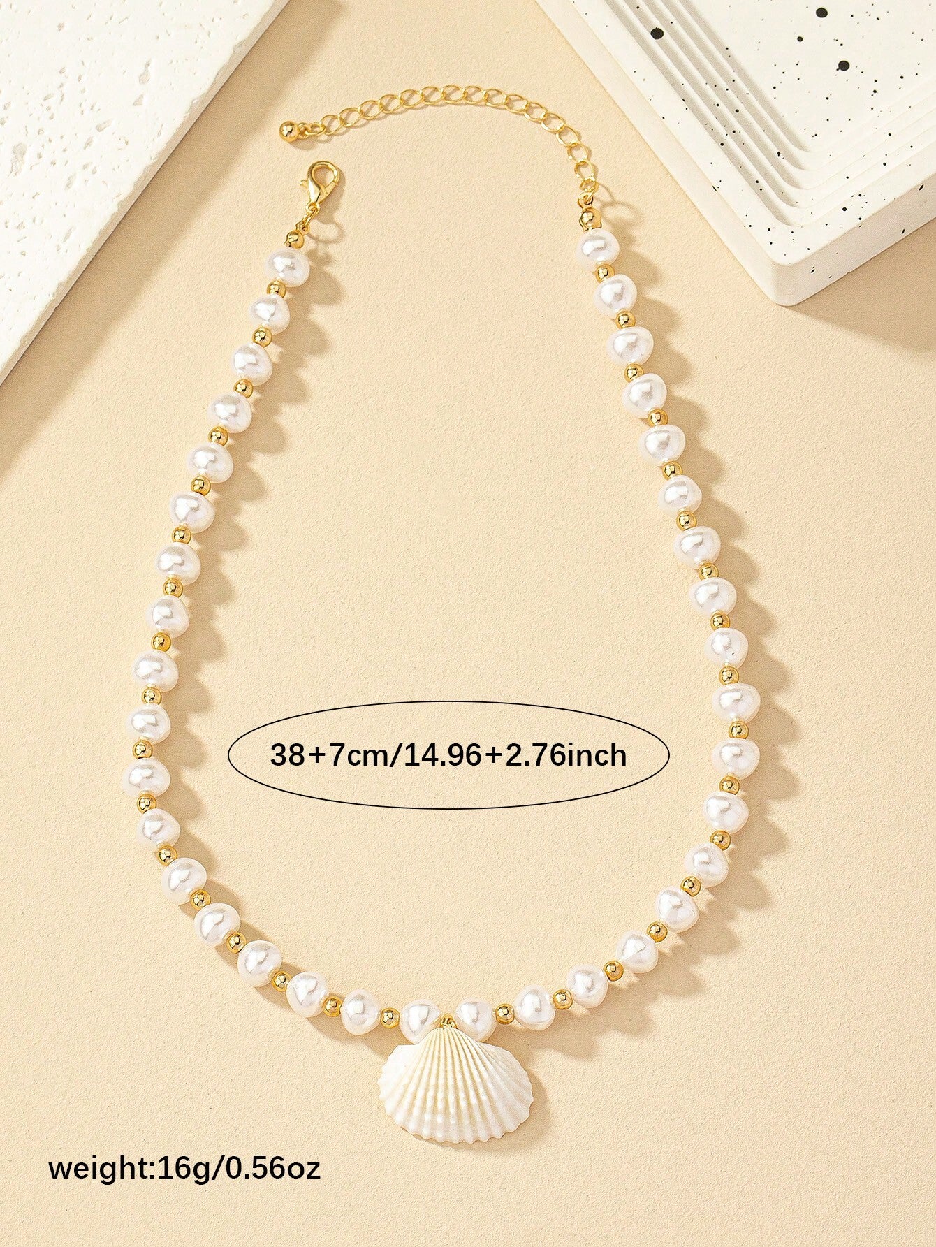 Faux Pearl and Seashell Beaded Necklace