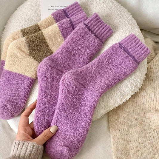 4 Pairs Cute Heart & Striped Knit Socks – Warm Winter Wool Blend Socks for Women