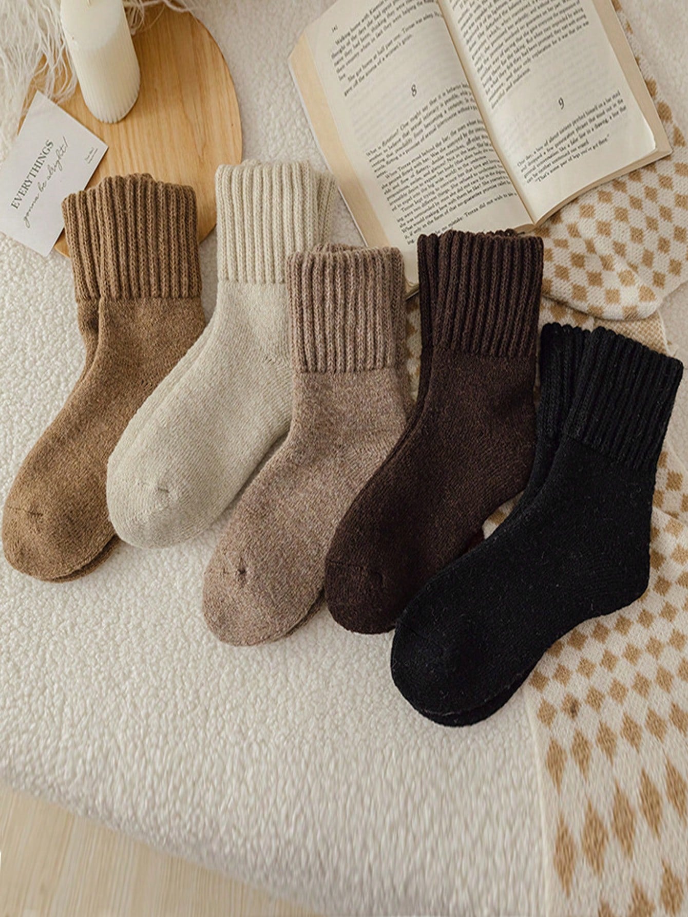 Classic Neutral Ribbed Winter Socks – Soft Thermal Knit Socks for Everyday Comfort