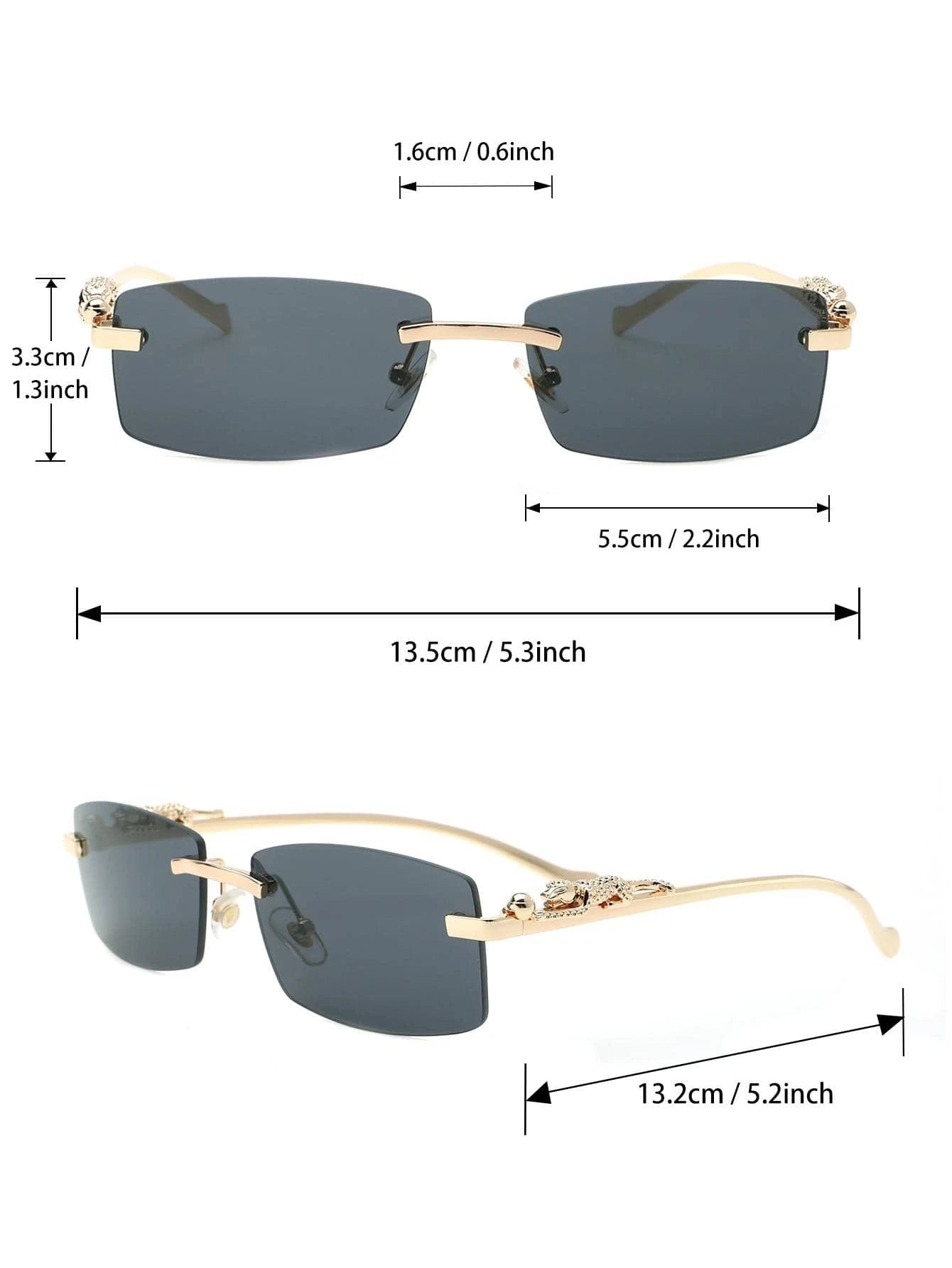 Men Leopard Decor Square Rimless Sunglasses