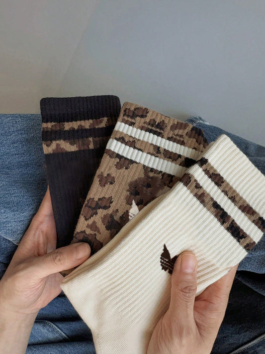 3-Pair Leopard & Striped Knit Socks Set – Trendy Warm Winter Socks Lebanon