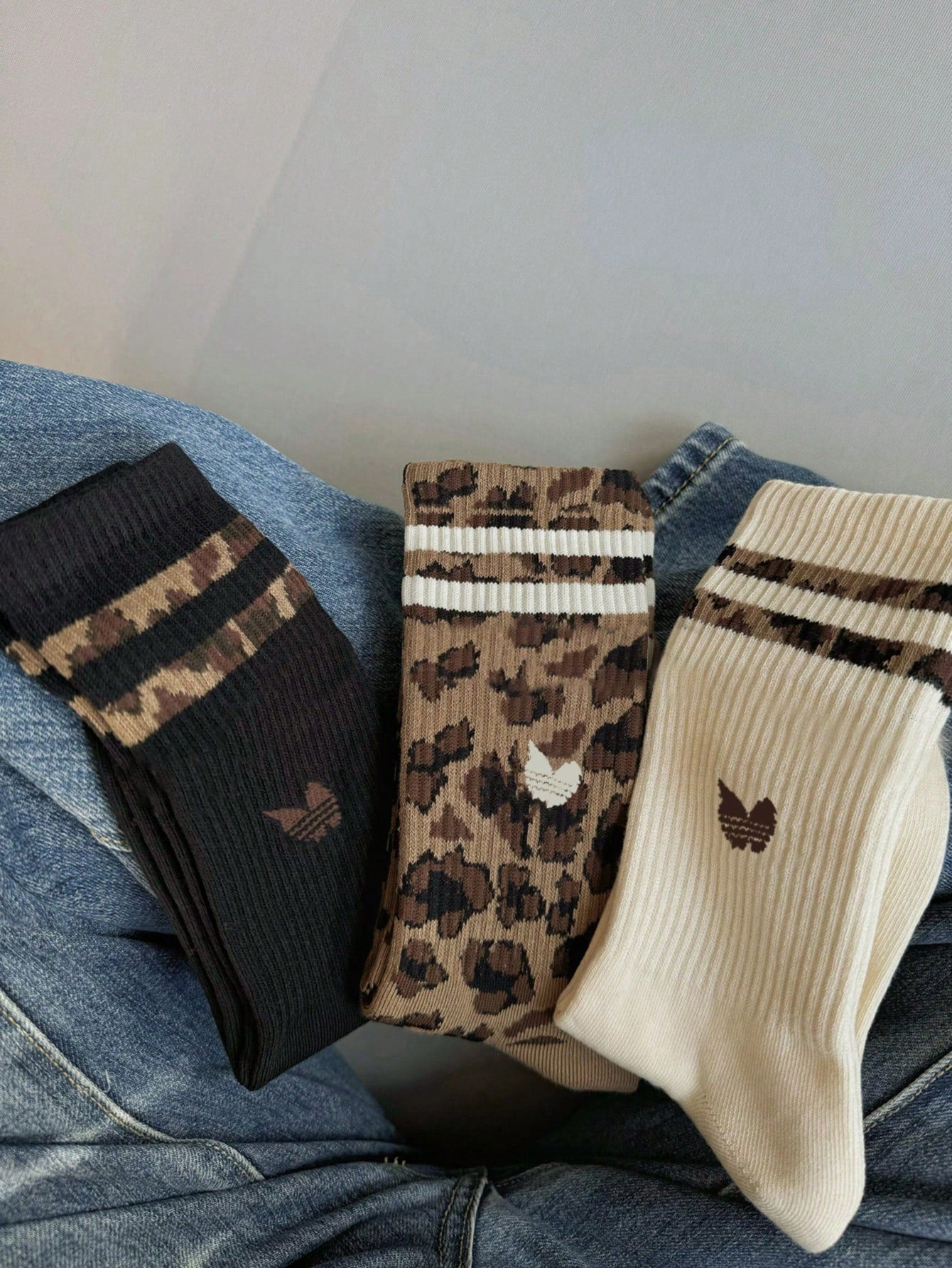 3-Pair Leopard & Striped Knit Socks Set – Trendy Warm Winter Socks Lebanon