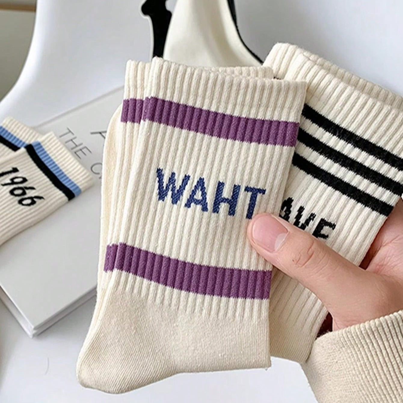 5 pairs set Women's Mid calf Letter Socks