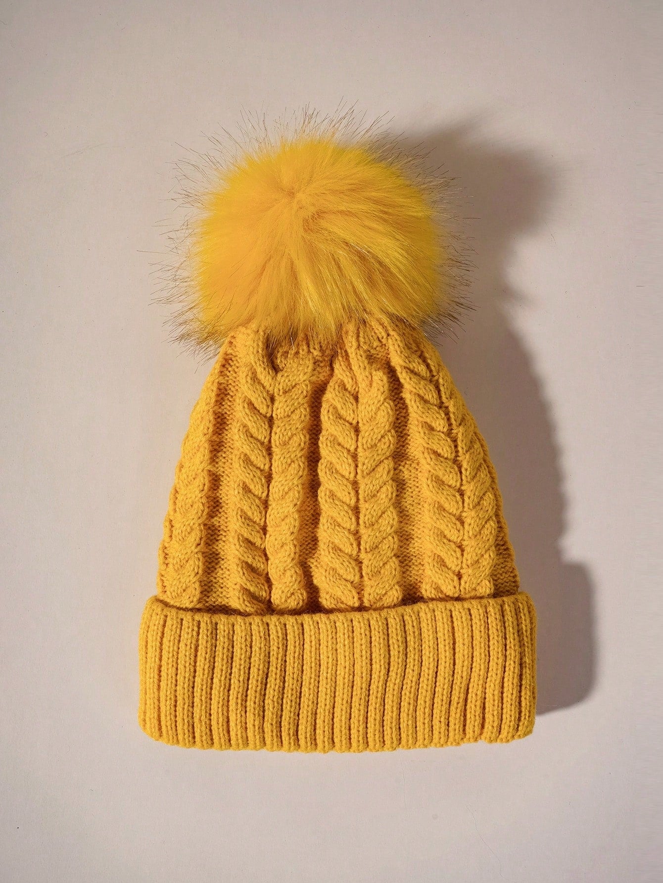 Cozy Yellow Pom-Pom Beanie – Stylish Winter Knit Hat for Women