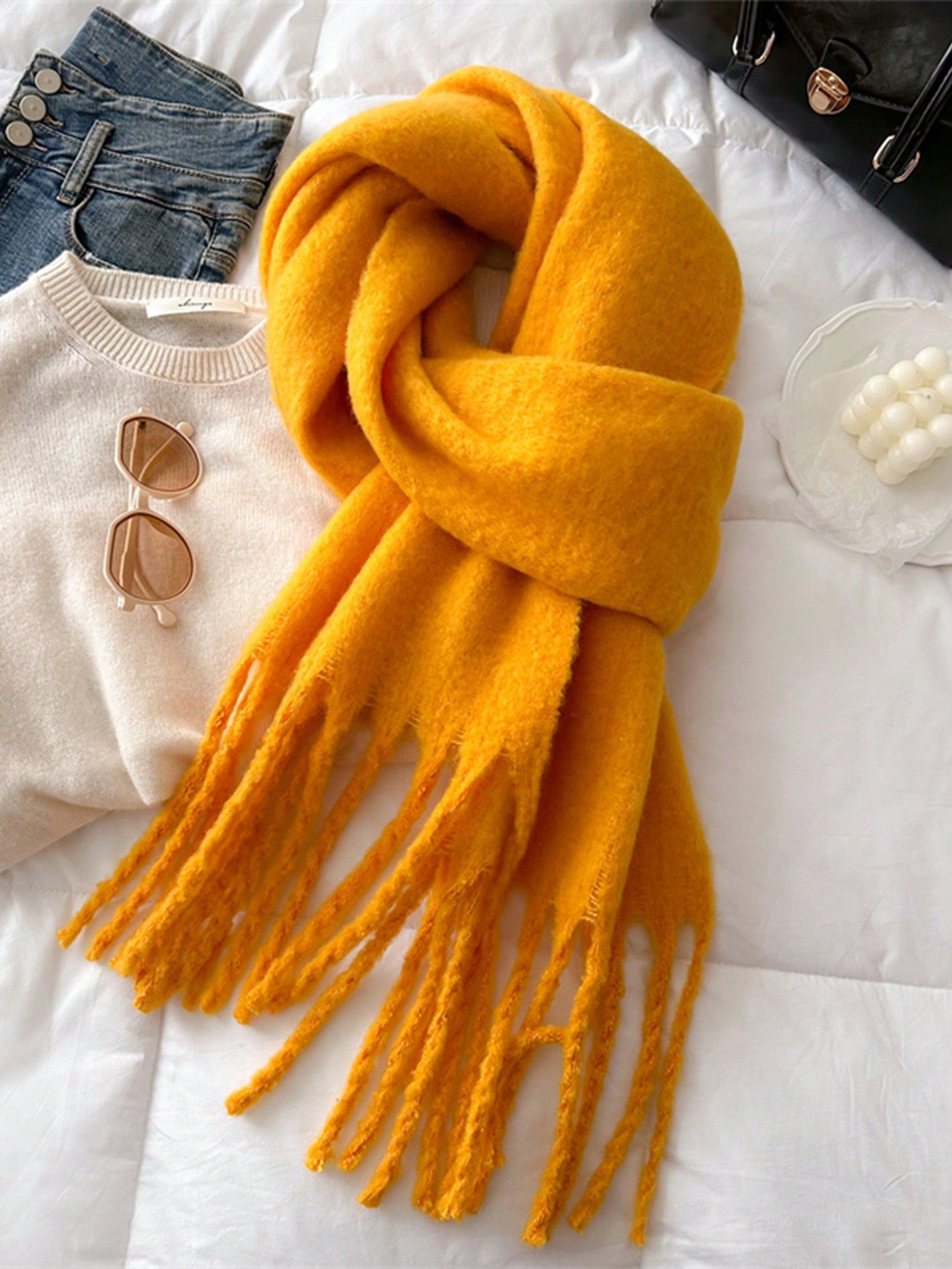 Bold Yellow Winter Scarf – Cozy, Oversized, and Fashionable